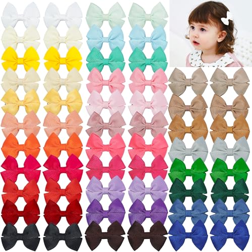 CellElection 60Pcs Hair bow Clips 2Inch Mini Hair Clips for Baby Fine Hair Grosgrain Ribbon Bows 30 Colors in Pairs - Image 1