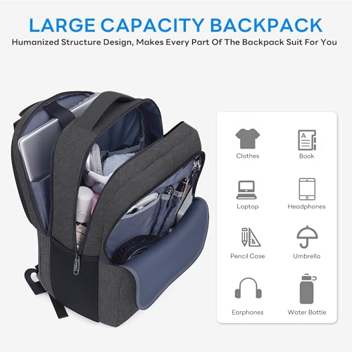 TANTOMI 17 Inch Travel Laptop Backpack for Men Women Business Laptop Backpack with Anti Theft USB Charging Port Water Resistant Durable School Computer Backpack for Travel Work Daily Carry - Image 3