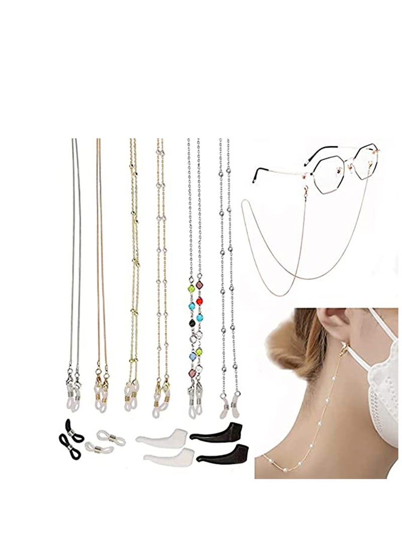 Excefore 6 Pieces Glasses Holder Chain Lanyard Necklace Sunglass Fashion Eyeglass Glasses Chains Eyewear Retainer Beaded Eyeglass Strap Holder Anti-lost Leash Around Neck for Women Girls  - Image 1