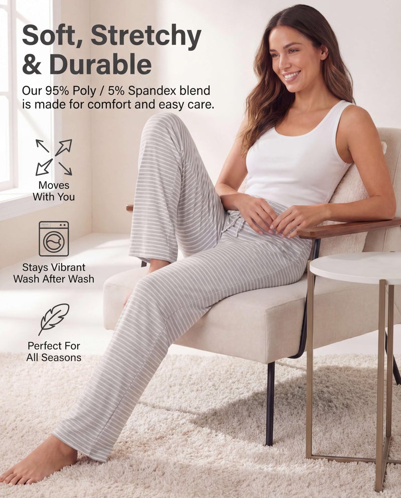 REALESSENTIALS Real Essentials 3 Pack: Womenâ€™s Ultra-Soft Comfy Pajama Lounge Pants Sleepwear (Available in Plus Size) Set 6-L - Image 4