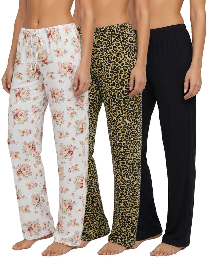 REALESSENTIALS Real Essentials 3 Pack: Womenâ€™s Ultra-Soft Comfy Pajama Lounge Pants Sleepwear (Available in Plus Size) Set 6-L - Image 1