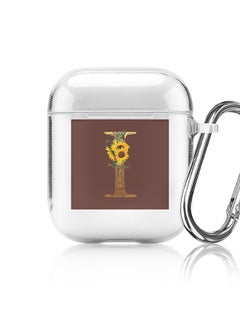 Classic Clear printed Case for Apple Airpods 2 / 1 Soft TPU Gel Thin Transparent Flexible Cover - Custom Monogram Initial Letter Mandala Floral Pattern Alphabet - I (Brown )