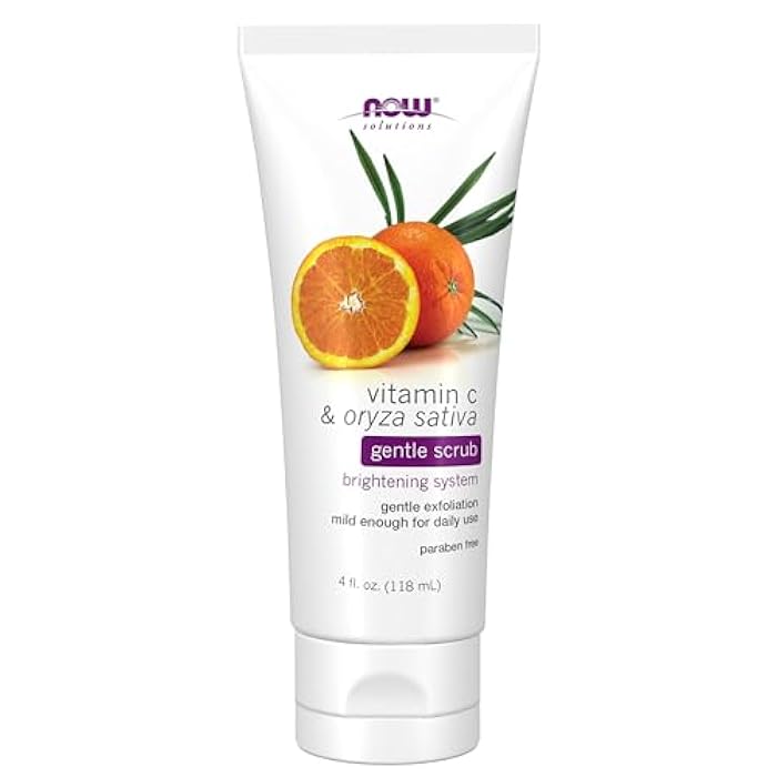 NOW Solutions, Vitamin C and Oryza Sativa Gentle Scrub, Brightening System, Gentle Mild Exfoliation for Daily Use 4-Ounce - Image 1