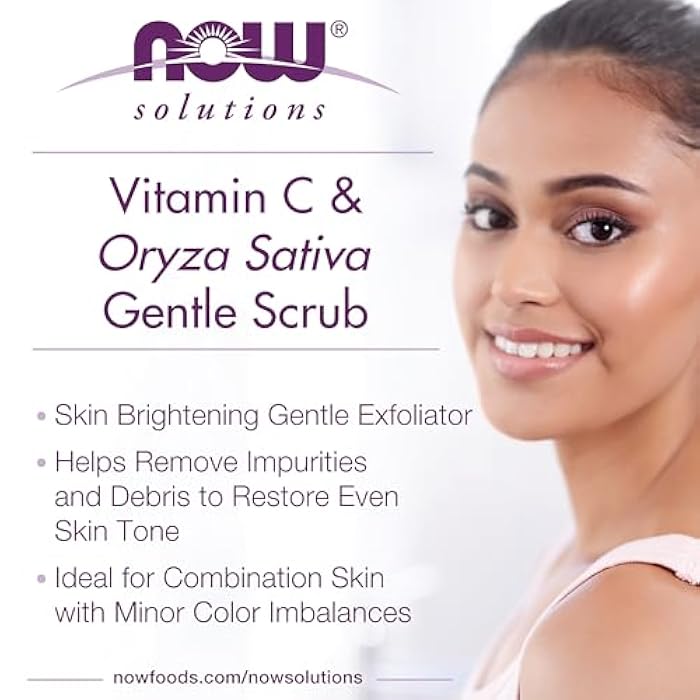 NOW Solutions, Vitamin C and Oryza Sativa Gentle Scrub, Brightening System, Gentle Mild Exfoliation for Daily Use 4-Ounce - Image 3