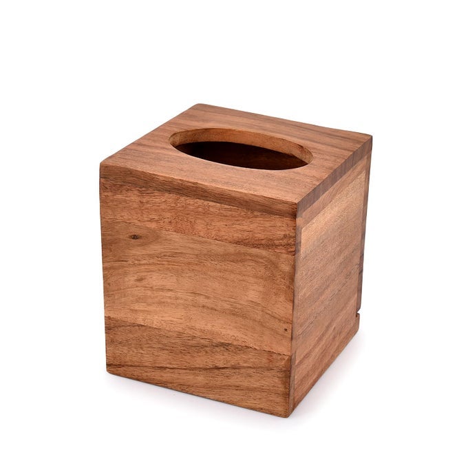 ACACIA WOOD SQUARE TISSUE BOX WITH SLIDEOUT BOTTOM FOR BATHROOM BEDROOM DINNER TABLE OFFICE 55 X 55 X 6