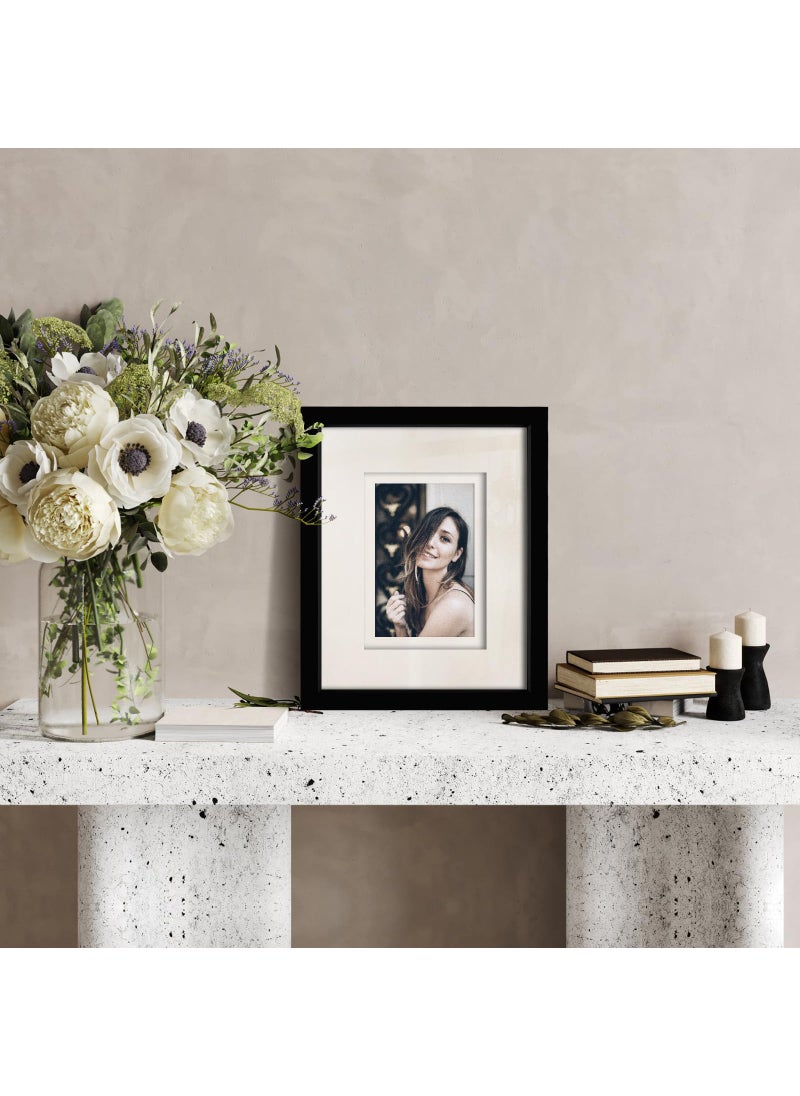 Yaetm 8x10 Double Floating Mat Picture Frame Set of 2  Display Picture 5x7 with Ivory Double Mat  Polished High Definition Real Glass  Tabletop & Wall Mounting Photo Frames  White