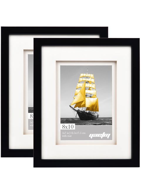 Yaetm 8x10 Double Floating Mat Picture Frame Set of 2  Display Picture 5x7 with Ivory Double Mat  Polished High Definition Real Glass  Tabletop & Wall Mounting Photo Frames  White