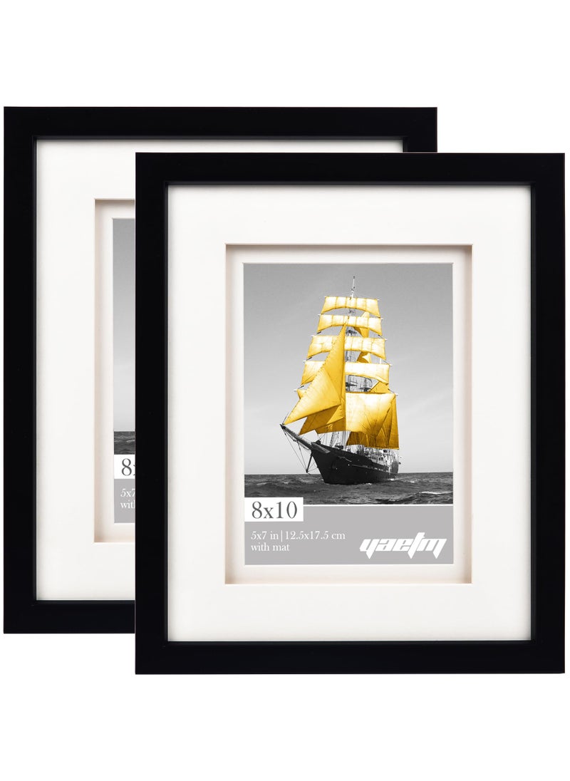 Yaetm 8x10 Double Floating Mat Picture Frame Set of 2  Display Picture 5x7 with Ivory Double Mat  Polished High Definition Real Glass  Tabletop & Wall Mounting Photo Frames  White