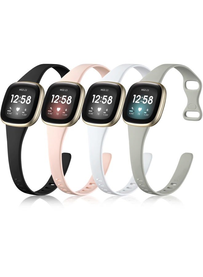 Getino Compatible with Fitbit Versa 3/ Versa 4 Bands/Sense/Sense 2 Bands Women Men, Durable Thin Sport Slim Band Accessories, Small Black/Gray/Pink/White - Image 1