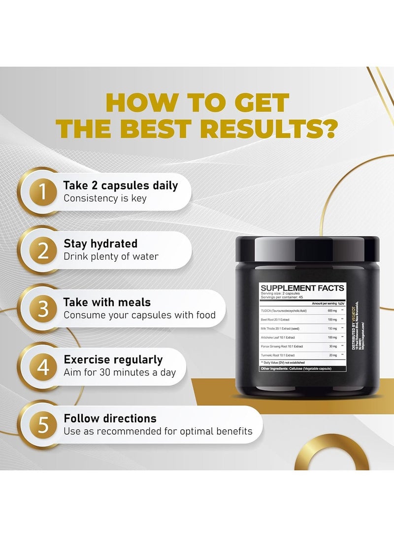 VEGATOT TUDCA Beet Root,Tauroursodeoxycholic Acid ,Liver Support with Beet Root L-Arginine Milk Thistle Artichoke - Bile Flow Support Clean & Detox Formula 90 Capsules  - Image 5