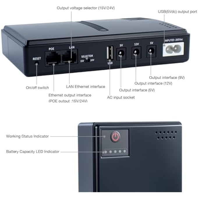 MINI DC UPS POWER SUPPLY WITH MULTI-VOLTAGE OUTPUT 5V/9V/12V - UNINTERRUPTIBLE POWER BACKUP FOR ROUTER, MODEM, SECURITY CAMERAS - RELIABLE DC POWER FAILURE PROTECTION, WITHOUT BATTERY - Image 2