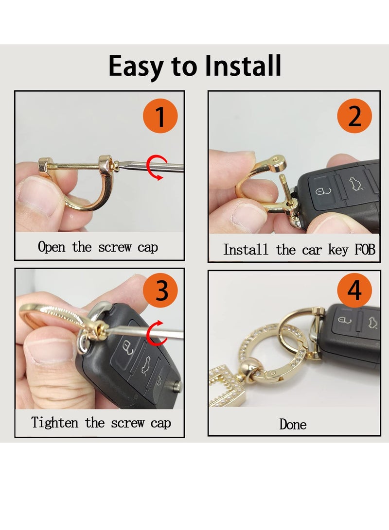 SYOSI Car Keychain Accessories with Key Ring Bling Diamond Microfiber Leather Car Keychain Universal Key Fob Holder with 360° Rotatable D-Ring 2 Keyrings and Screwdriver for Men and Women Black - Image 3