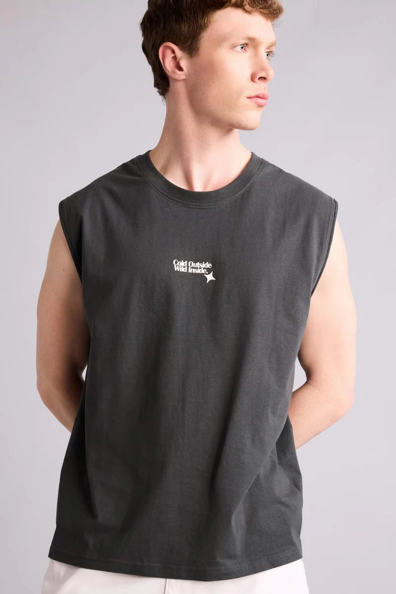 Defacto 100% Cotton Boxy Fit Printed Tank Top