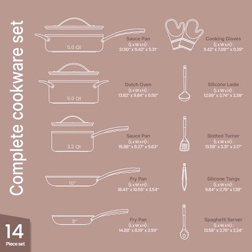 BAKKENMASTER Crystal Kung Minkoff Ceramic Cookware Set – 14-Piece Pots and Pans Set with Lids, Silicone Utensils & Oven Mitts, Nonstick and Non-Toxic, PTFE/PFAS Free, Dishwasher & Stovetop Safe Up to 500°F - Image 2