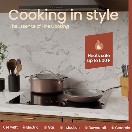 BAKKENMASTER Crystal Kung Minkoff Ceramic Cookware Set – 14-Piece Pots and Pans Set with Lids, Silicone Utensils & Oven Mitts, Nonstick and Non-Toxic, PTFE/PFAS Free, Dishwasher & Stovetop Safe Up to 500°F - Image 3