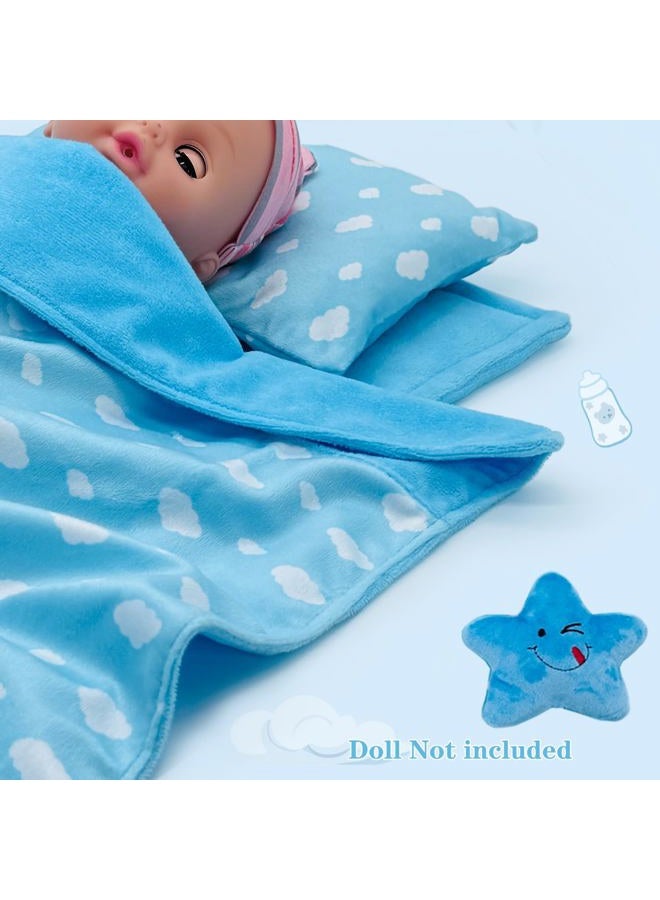 Ferberbears Baby Doll Accessories Bedding Set Soft Blanket Mattress Pillow Dolls Playset Fits 16-18 Inches American Doll Furniture Toy Girls and Boys (Blue) - Image 4