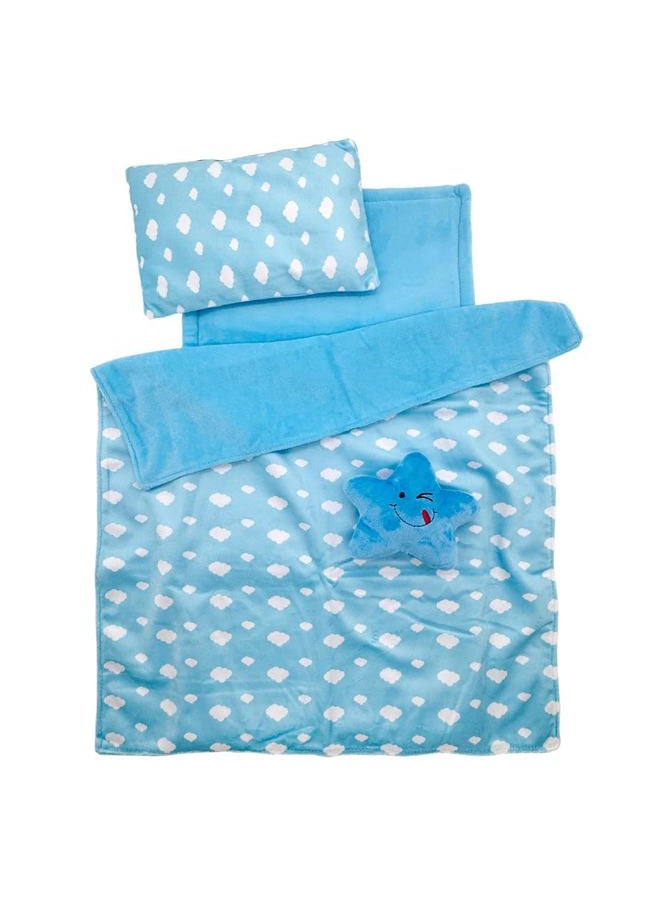 Ferberbears Baby Doll Accessories Bedding Set Soft Blanket Mattress Pillow Dolls Playset Fits 16-18 Inches American Doll Furniture Toy Girls and Boys (Blue) - Image 1