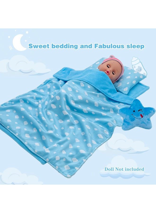 Ferberbears Baby Doll Accessories Bedding Set Soft Blanket Mattress Pillow Dolls Playset Fits 16-18 Inches American Doll Furniture Toy Girls and Boys (Blue) - Image 5