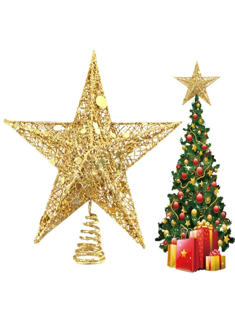 1 Pack Gold Gold Star Christmas Tree Topper 15cm Metal Glitter Xmas Tree Topper for Pencil Christmas Trees Small Tree Topper Star Decorations - Image 1