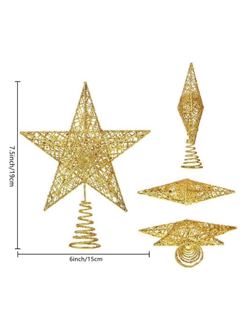 1 Pack Gold Gold Star Christmas Tree Topper 15cm Metal Glitter Xmas Tree Topper for Pencil Christmas Trees Small Tree Topper Star Decorations - Image 2