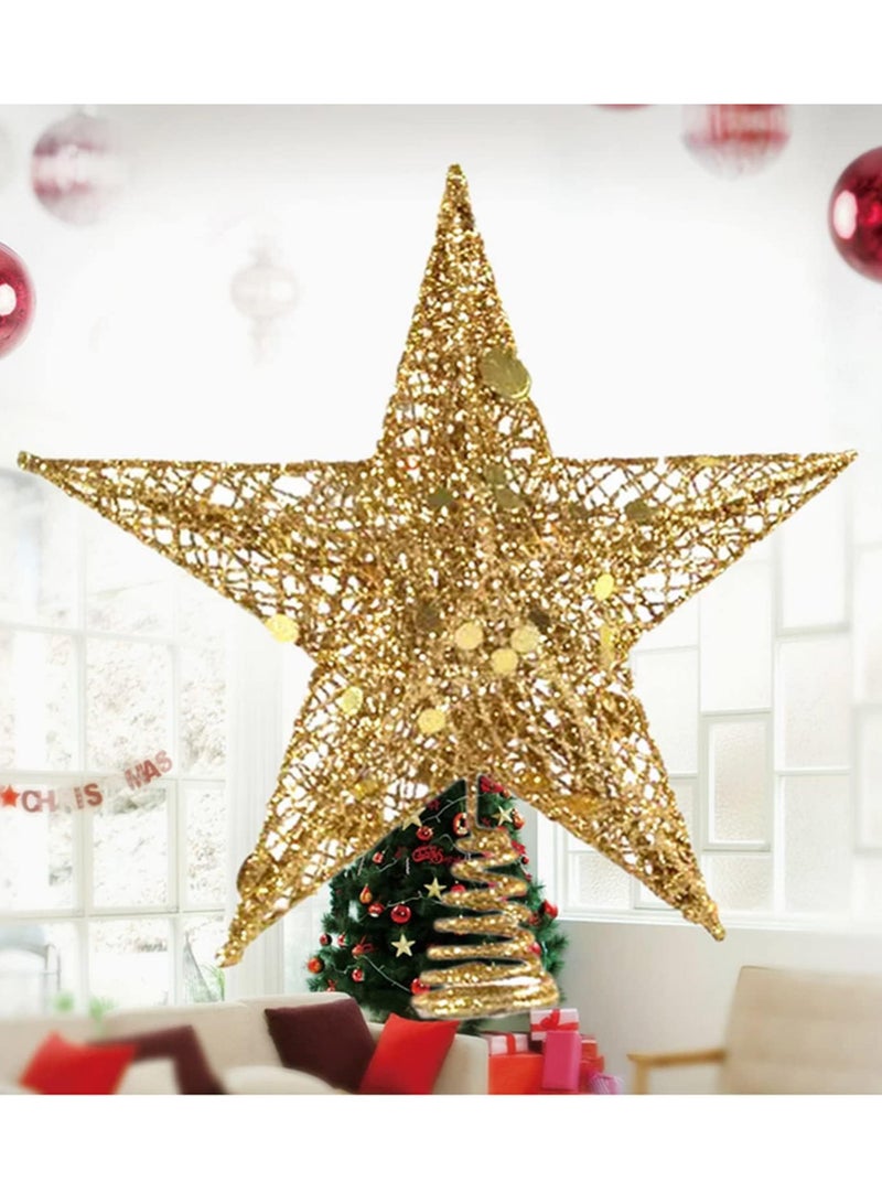1 Pack Gold Gold Star Christmas Tree Topper 15cm Metal Glitter Xmas Tree Topper for Pencil Christmas Trees Small Tree Topper Star Decorations - Image 3