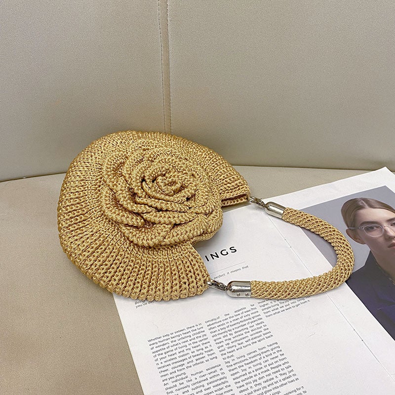 Fashion Handmade Woven Flower Pastoral Picnic Niche Design Casual Simple Change Lipstick Handbag - Image 5