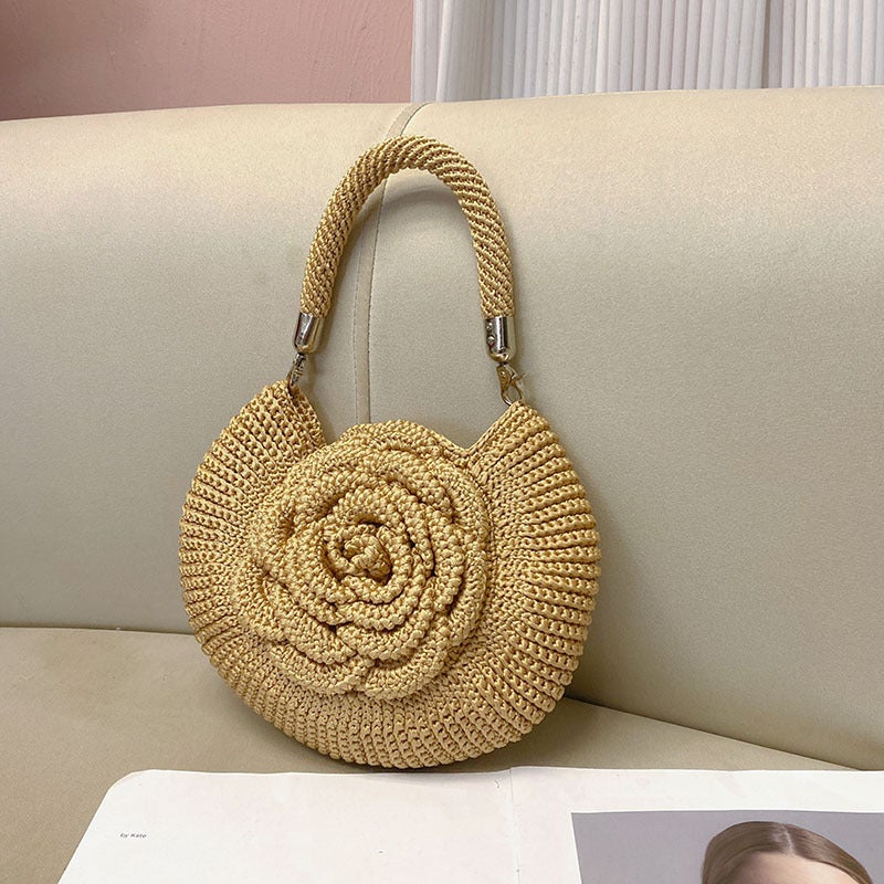 Fashion Handmade Woven Flower Pastoral Picnic Niche Design Casual Simple Change Lipstick Handbag - Image 2
