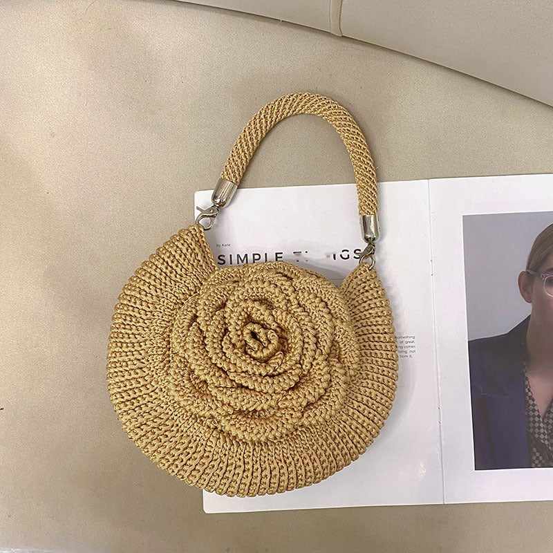 Fashion Handmade Woven Flower Pastoral Picnic Niche Design Casual Simple Change Lipstick Handbag - Image 4
