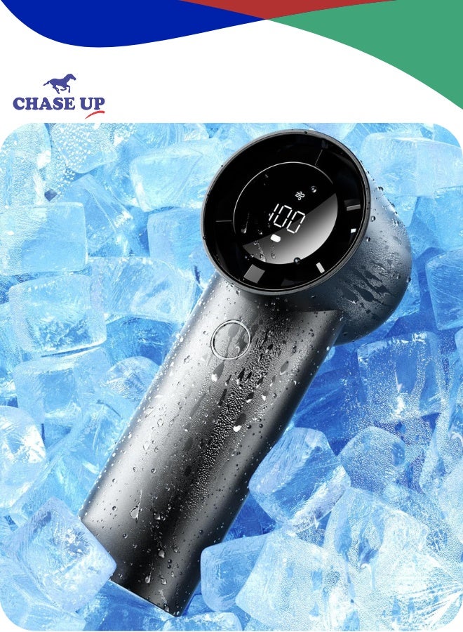 Chase Up Portable Handheld Turbo Fan, 5 Speed Adjustable Personal Small Fan With Digital Display, Powerful High Speed 6000mAh Battery Operated Cooling Fan With Base For Outdoors, Travel, Home, Desk - Image 1