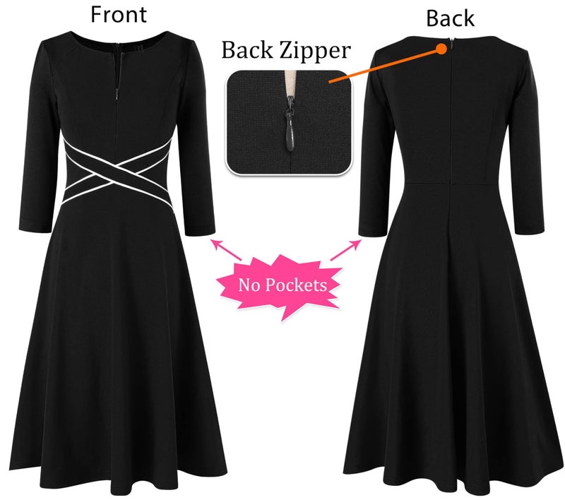VFSHOW Womens 2024 Contrast Office Work Business Front Zipper Slim Crisscross Waist Fit and Flare A Line Knee Length Dress (Black, Medium) 11343 BLK M - Image 5