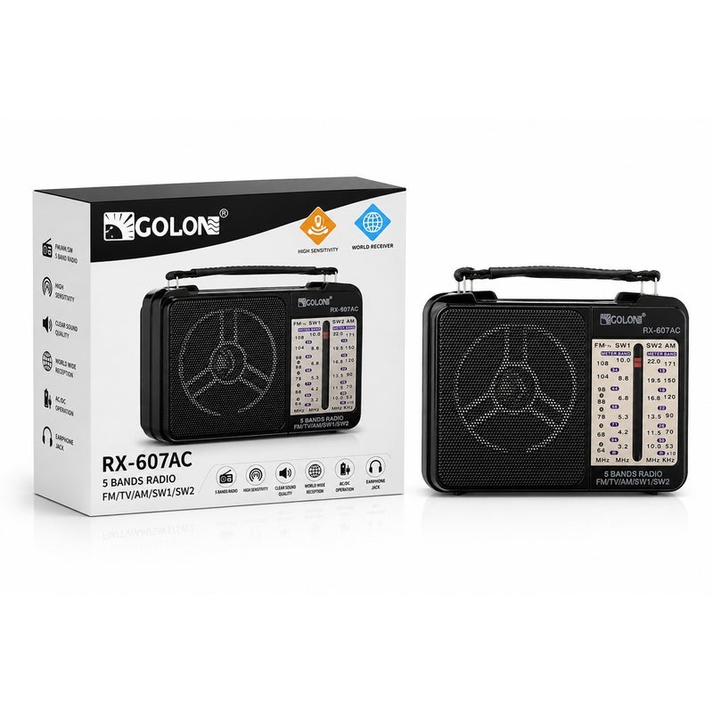Golon Portable 5-Band Radio - Black - A1-328 - Image 1