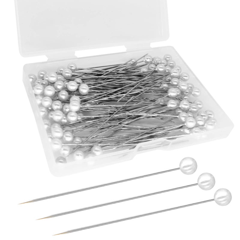 Hovesty Corsage Boutonniere Pins  Teardrop Pearl Ball Head Pins  Long 2.5Inch Sewing Pins For Fabric  White Straight Bouquet Pins For Wedding  Jewelry Diy Decoration  Quilting And Craft (100Pcs Pins-Long) - Image 1