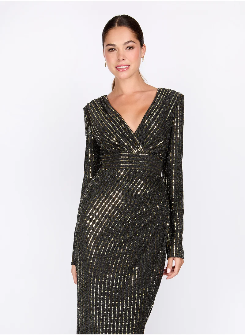 ليتل مسترس Asymmetric Belted V-Neck Dress