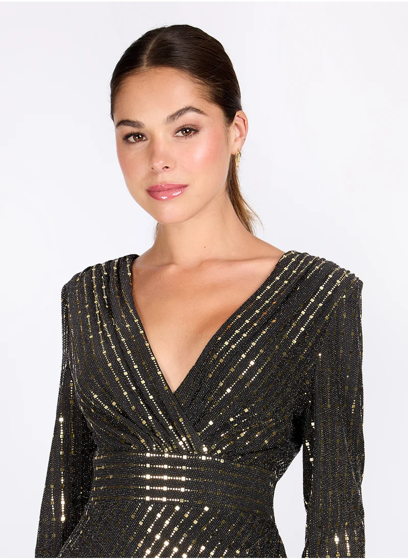 ليتل مسترس Asymmetric Belted V-Neck Dress