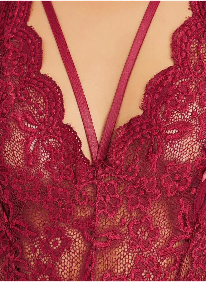 Styli Styli Apex Strap Lace Bodysuit with Cut Out Back