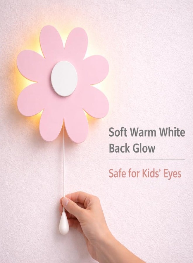LET'S DIY Flower Wall Night Lamp for Kids Room | Baby Pink MDF Wooden Night Lamp | Warm White Back Glow | Pull Rope Switch | 15 x 15 Inch - Image 4