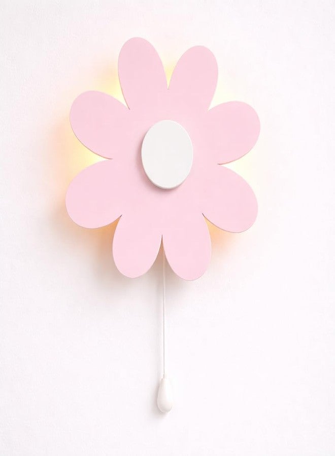 LET'S DIY Flower Wall Night Lamp for Kids Room | Baby Pink MDF Wooden Night Lamp | Warm White Back Glow | Pull Rope Switch | 15 x 15 Inch - Image 1