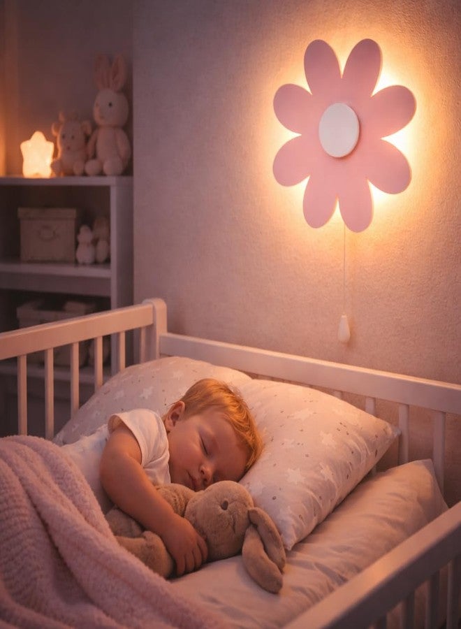 LET'S DIY Flower Wall Night Lamp for Kids Room | Baby Pink MDF Wooden Night Lamp | Warm White Back Glow | Pull Rope Switch | 15 x 15 Inch - Image 5