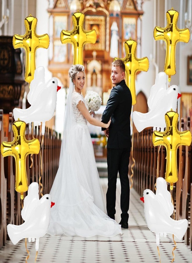 Hungdao 12 Pcs 34 Inch First Communion Decorations Baptism Cross Balloons White Doves Balloons for Holy Communion God Bless Christening Memorial Theme Birthday Easter Party Decorations(Gold) - Image 3
