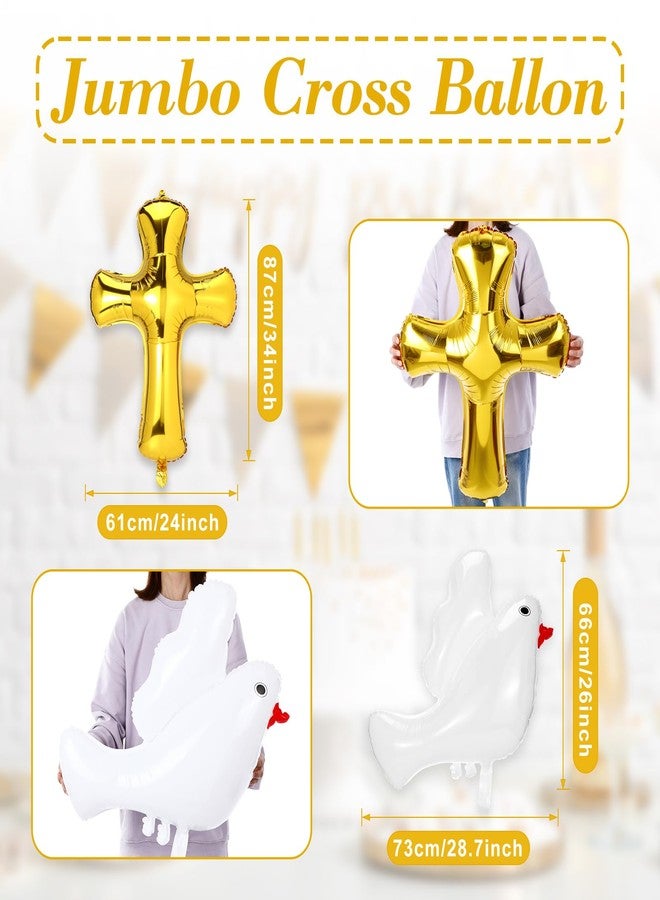 Hungdao 12 Pcs 34 Inch First Communion Decorations Baptism Cross Balloons White Doves Balloons for Holy Communion God Bless Christening Memorial Theme Birthday Easter Party Decorations(Gold) - Image 5