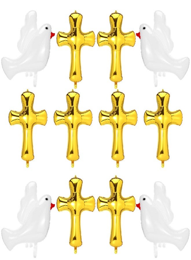 Hungdao 12 Pcs 34 Inch First Communion Decorations Baptism Cross Balloons White Doves Balloons for Holy Communion God Bless Christening Memorial Theme Birthday Easter Party Decorations(Gold) - Image 4