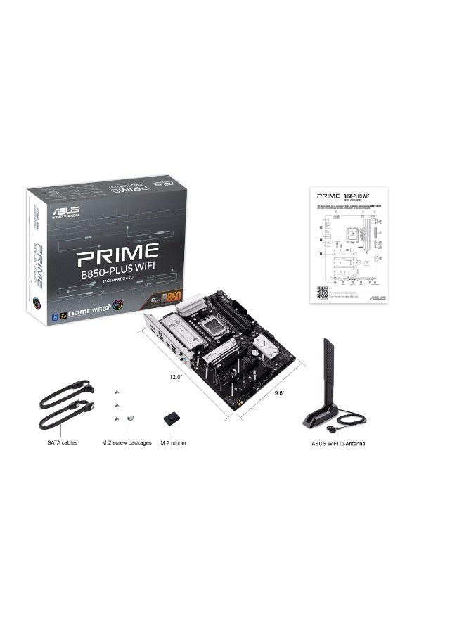 ASUS PRIME B850-PLUS WiFi ATX Motherboard, AMD AM5 Socket, DDR5 up to 256GB, PCIe 5.0 x16, 3× M.2 Slots, 4× SATA 6Gb/s, Wi-Fi 6E, Bluetooth 5.3, 2.5Gb Ethernet, USB 10Gbps Type-C/A, Aura Sync RGB, Pre-mounted I/O Shield, Fan Xpert Cooling | 90MB1L80-M0EAY0 - Image 2