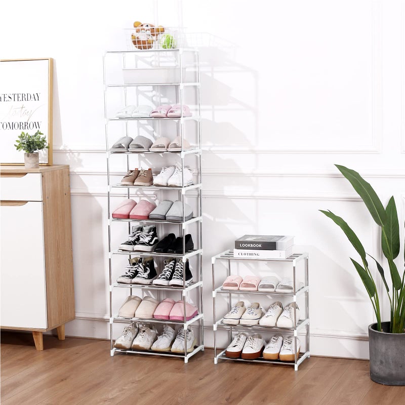 Jucaifu Stackable Small Shoe Rack, Entryway, Hallway and Closet Space Saving Storage and Organization (3-Tier, White) - Image 5