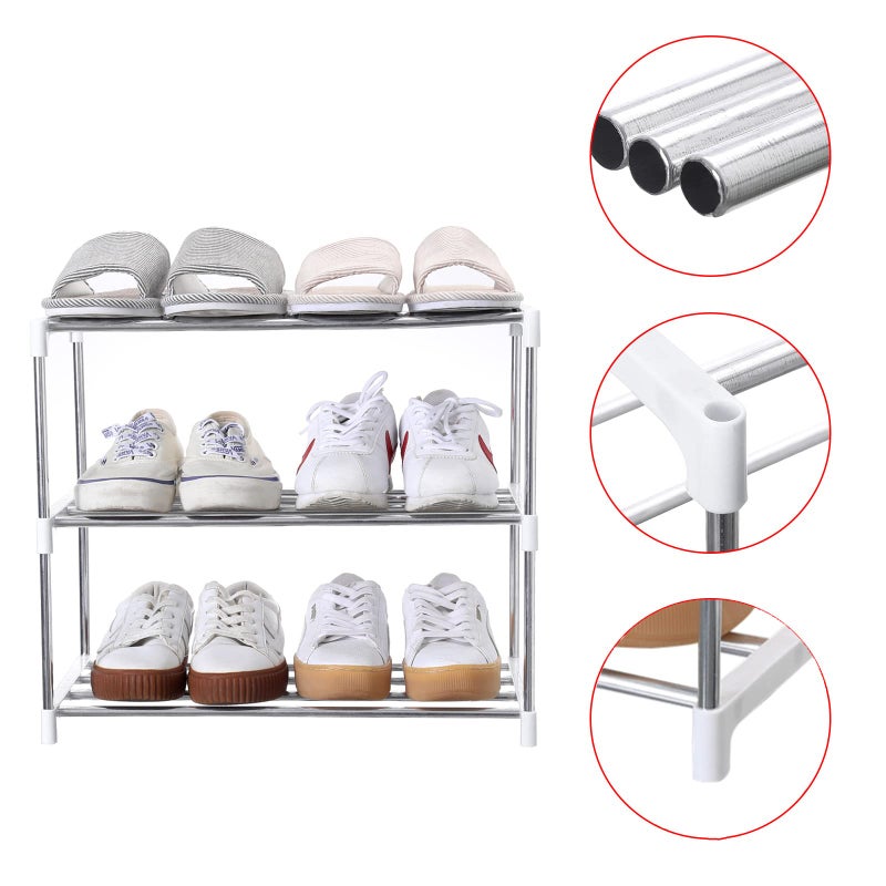 Jucaifu Stackable Small Shoe Rack, Entryway, Hallway and Closet Space Saving Storage and Organization (3-Tier, White) - Image 3
