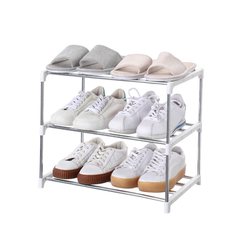Jucaifu Stackable Small Shoe Rack, Entryway, Hallway and Closet Space Saving Storage and Organization (3-Tier, White) - Image 1