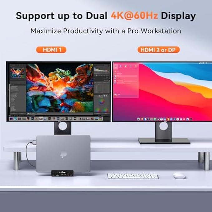 TOBENONE 18-IN-2 MACBOOK DOCKING STATION DUAL MONITOR 4K@60HZ, 150 POWER ADAPTER, 20W CHARGING, USB C DOCKING STATION WITH 2 HDMI&DP, 7 USB, 2.5GBPS ETHERNET, 2 AUDIO, DOCK STAND FOR MACBOOK PRO 1 - Image 2
