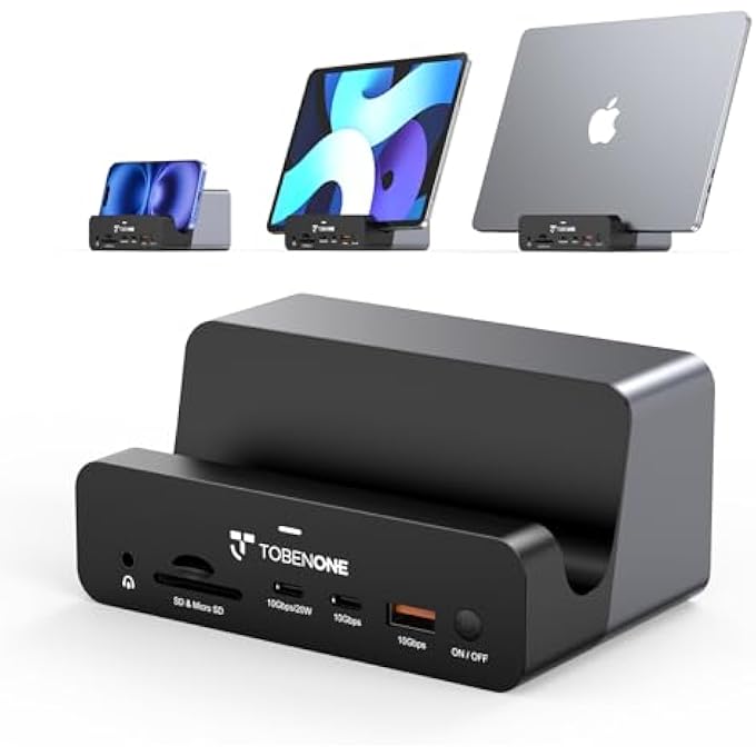 TOBENONE 18-IN-2 MACBOOK DOCKING STATION DUAL MONITOR 4K@60HZ, 150 POWER ADAPTER, 20W CHARGING, USB C DOCKING STATION WITH 2 HDMI&DP, 7 USB, 2.5GBPS ETHERNET, 2 AUDIO, DOCK STAND FOR MACBOOK PRO 1 - Image 1