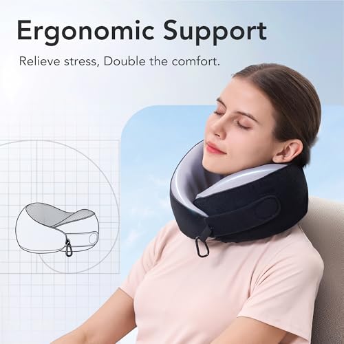 KPNEOL Travel Pillow, 100% Pure Memory Foam Travel Neck Pillow Airplane Neck Support Ergonomic Design for Traveling Suitable for Airplanes,Offices and Cars-Cooling Silk Black - Image 3