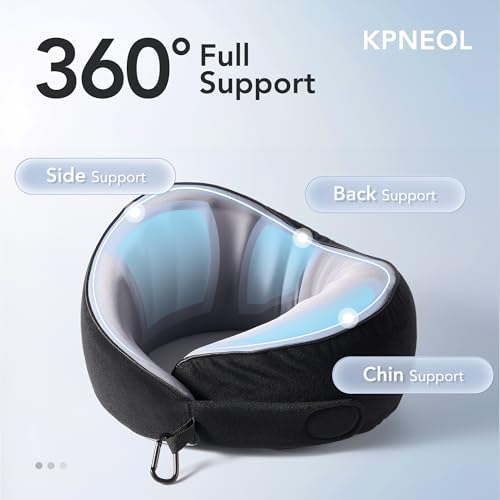 KPNEOL Travel Pillow, 100% Pure Memory Foam Travel Neck Pillow Airplane Neck Support Ergonomic Design for Traveling Suitable for Airplanes,Offices and Cars-Cooling Silk Black - Image 2