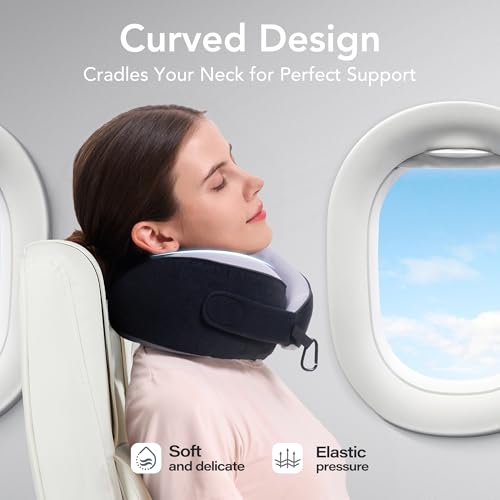 KPNEOL Travel Pillow, 100% Pure Memory Foam Travel Neck Pillow Airplane Neck Support Ergonomic Design for Traveling Suitable for Airplanes,Offices and Cars-Cooling Silk Black - Image 4